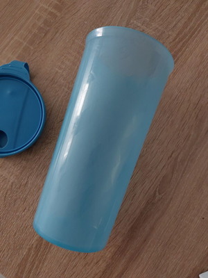 Tupperware jug used with airtight lid, blue translucent