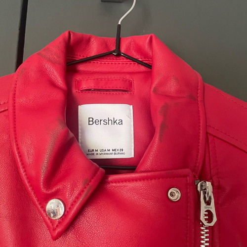 Bershka leather jacket used, red, size M