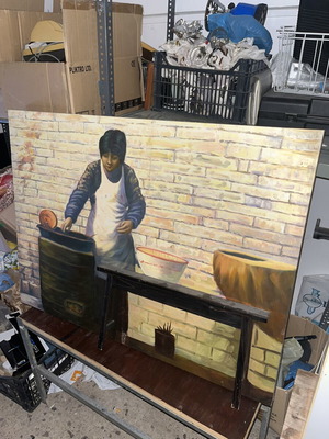 Painting used with additional wooden table piece