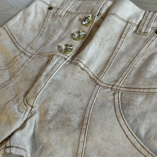 High-Waisted Denim Shorts like new, white with gold highlights, XS