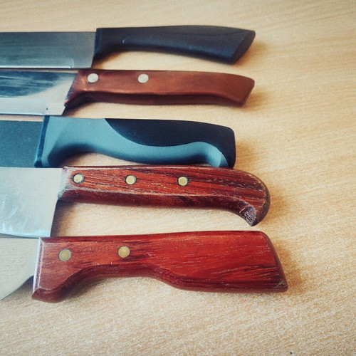 Swedish and Italian kitchen knives set with wooden handles