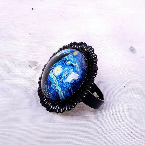 Starry Night Cabochon Ring Vincent Van Gogh Stainless Steel