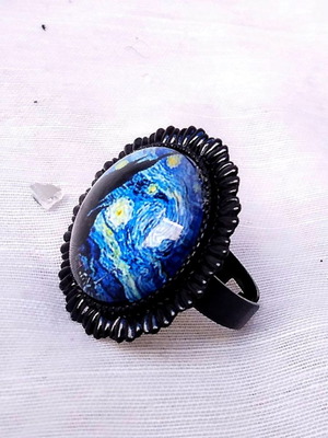 Starry Night Cabochon Ring Vincent Van Gogh Stainless Steel