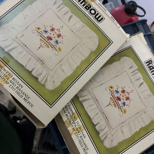Embroidery cushions, ecru, pack of two