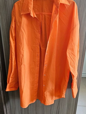 Πουκάμισο Zara oversized πορτοκαλί, βαμβακερό, μέγεθος S