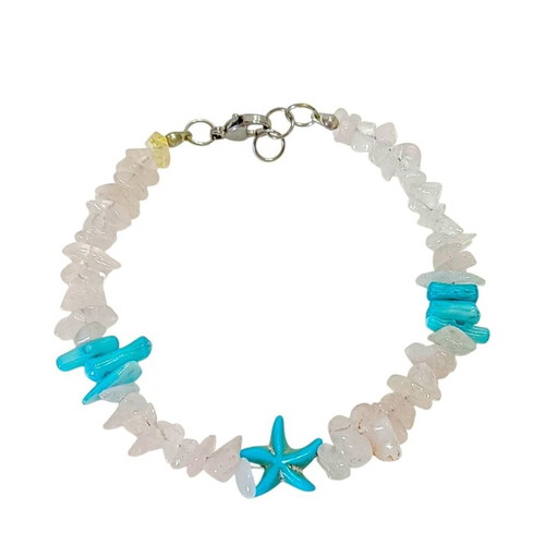 Handmade bracelet with quartz, coral, hematite semi-precious stones new