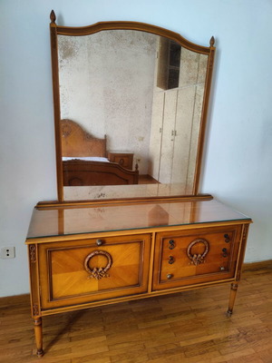 Vintage bedroom set used with dressing table, mirror and nightstands
