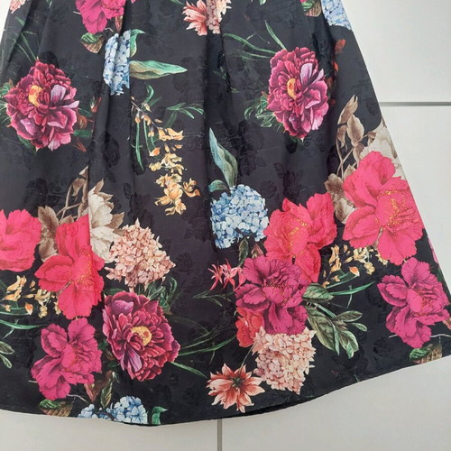 Midi skirt embossed floral A-line like new, black multicolor