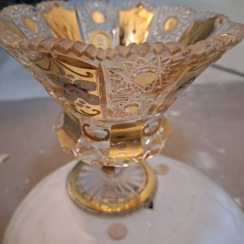 Bohemia Crystal handmade cut glass footed bowl with gold decoration