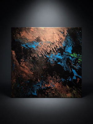 Project: Copper Horizon Metallic Copper and Blue Fluid Art 70x70 cm new