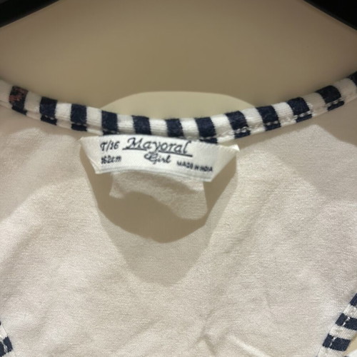 Mayoral sleeveless top like new, white with blue retro print
