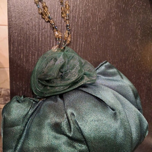 Satin evening bag in cypress color with beads like new