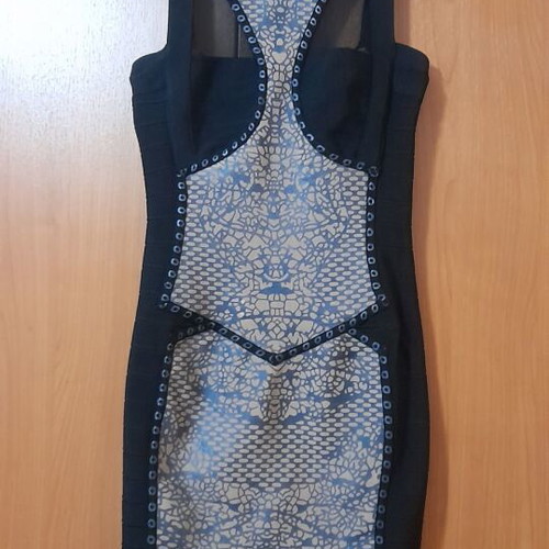Allure bandage mini dress, black and beige
