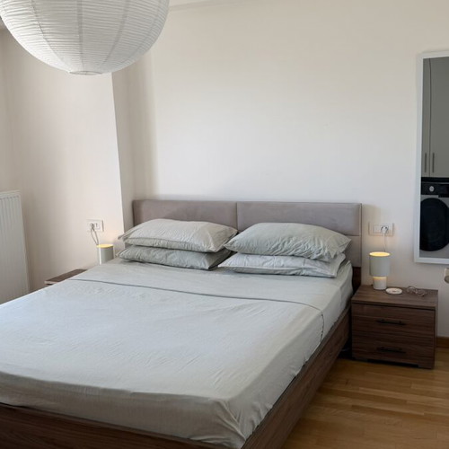 Bed with mattress, nightstands, dresser and mirror like new