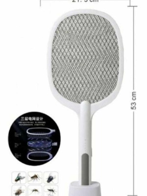Electric rechargeable insect zapper racket white