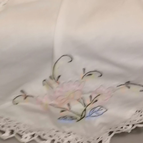 Two mid-century towels, one in excellent condition with lace, the other moderate