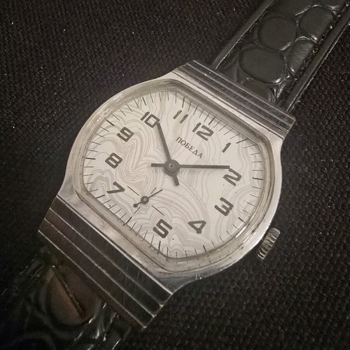 Vintage Soviet Pobeda watch used, gray silver