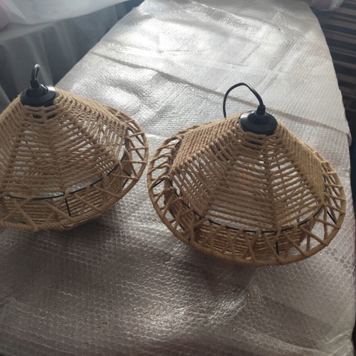Pendant ceiling light set of 2, like new, metal with rope