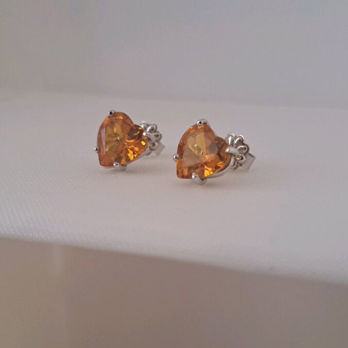 Earrings and pendant set white gold k14 with synthetic topaz heart