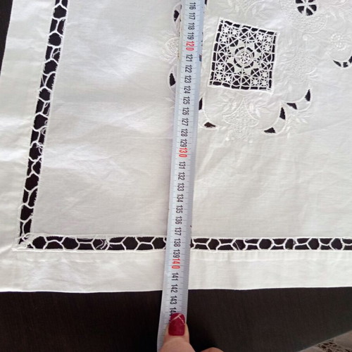 Tablecloth authentic handmade white with rich cutwork embroidery