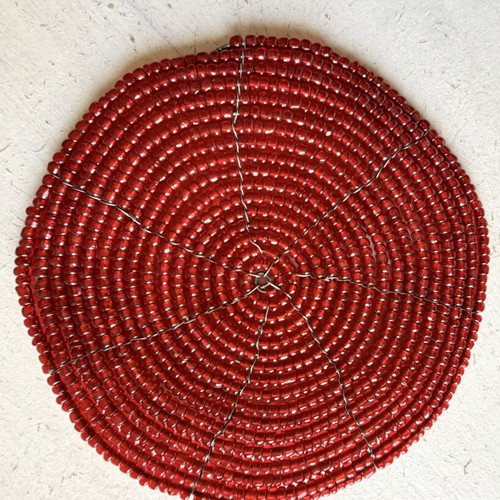 Set of 6 retro handmade coasters with red beads and wire
