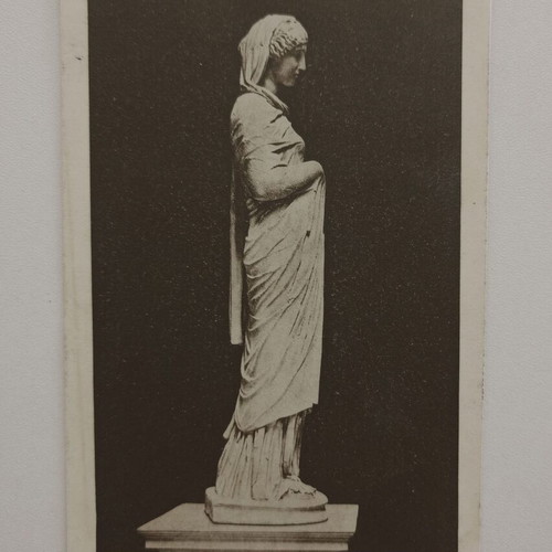 Postcard used Greek statue of mourning woman black and white