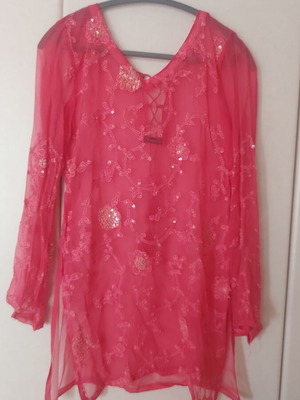 Te Quiero women's blouse used, pink, size S, transparent kaftan