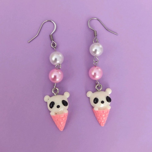 Steel ice cream earrings new, pink with beads