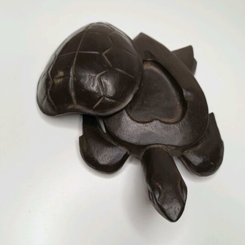 Wooden Turtle Ashtray with Lid, Hand Carved