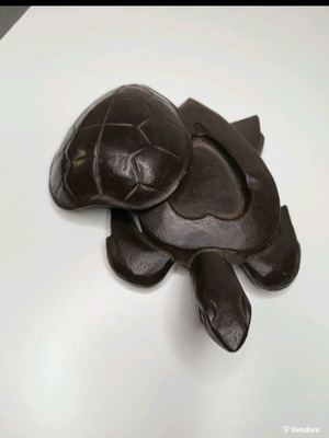 Wooden Turtle Ashtray with Lid, Hand Carved