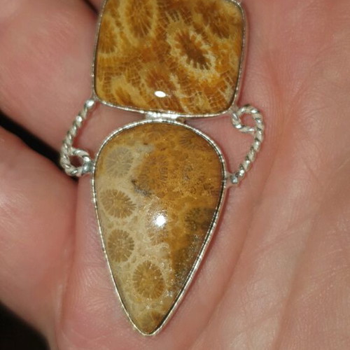Hanging necklace, fossilized coral stone!