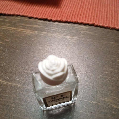 Mini bottle Chanel No. 5 used, vintage with white flower-shaped cap