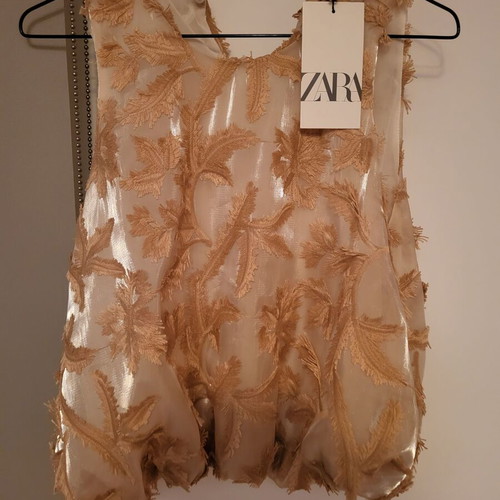 Zaras Blouse New Size M Beige Gold
