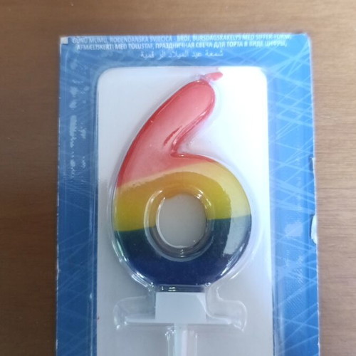 Birthday Candle Number 6 new, colorful with holder