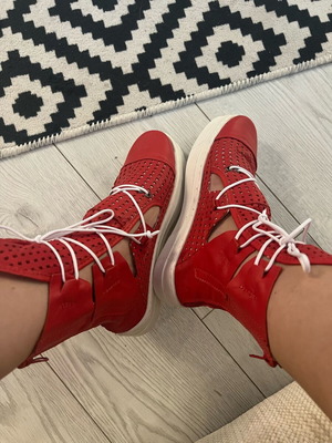 Leather summer boots with holes new, red, size 37