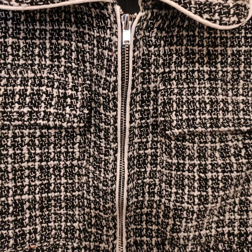 Bomber jacket plaid with faux leather sleeves new, black and white