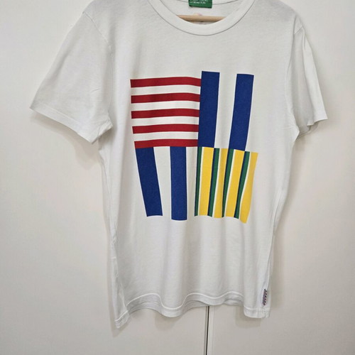 Benetton T-shirt teen cotton like new, size S, white multicolor