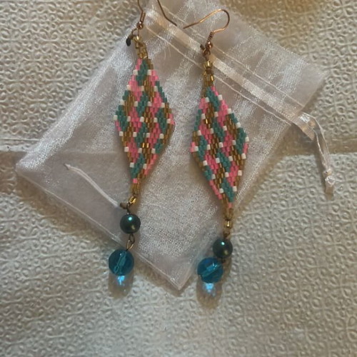 Boho earrings with Miyuki beads and blue crystal beads, new
