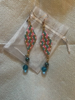 Boho earrings with Miyuki beads and blue crystal beads, new