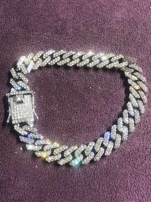 Bracelet 12mm Cuban Link chain with sparkling rhinestones new for men and women