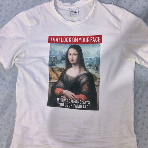 Zara men's t-shirt with Mona Lisa print large like new, white