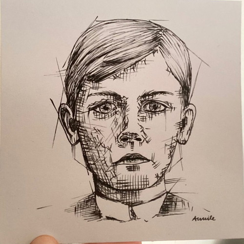 Portrait sketch new, hand-drawn with pen on watercolor paper
