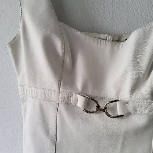 Plein Sud vintage 90s y2k soft grunge preppy buckle leather mini dress like new, white, size M