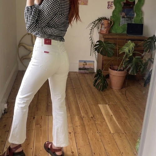 Holyday white high-waisted pants used, elastic, summer style