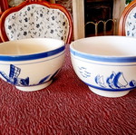 Two flower pots with blue designs
