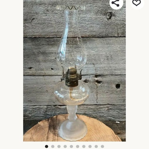 Antique Satin Glass Duncan Three Face Oil Lamp used, c. 1878