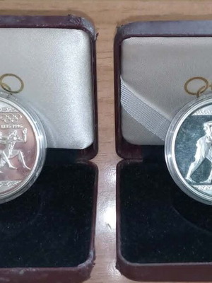 Greece 2 x 1000 Drachma 1996 Olympic Games Proof Silver Coins in Original Boxes
