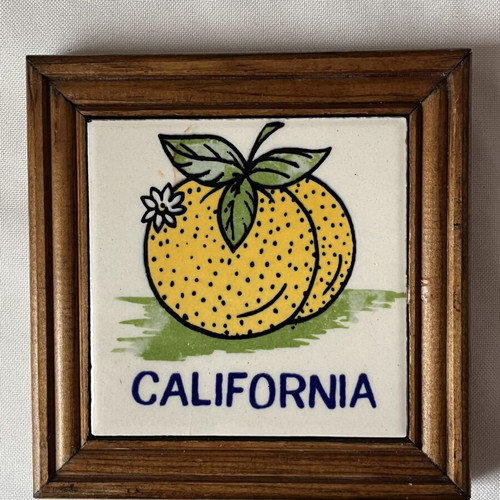 Vintage ceramic tile California with wooden frame like new
