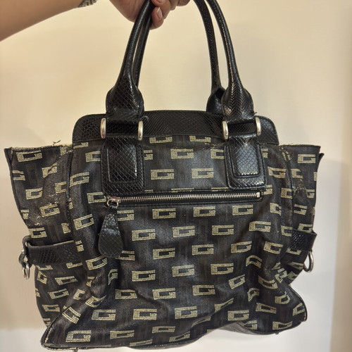 Guess Vintage Y2K Monogram Tote Bag black canvas shoulder bag used