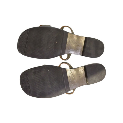 Zeus+Dione leather flat slides sandals used, khaki olive green H-strap IT 41